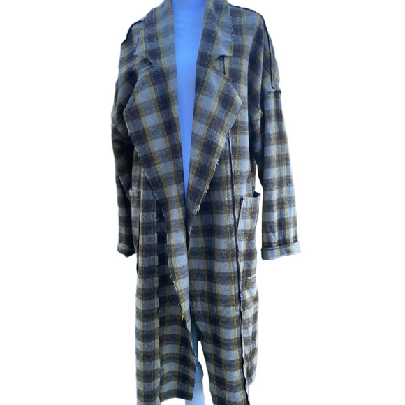 POL Checkered Trench Coat - Olive and Charcoal